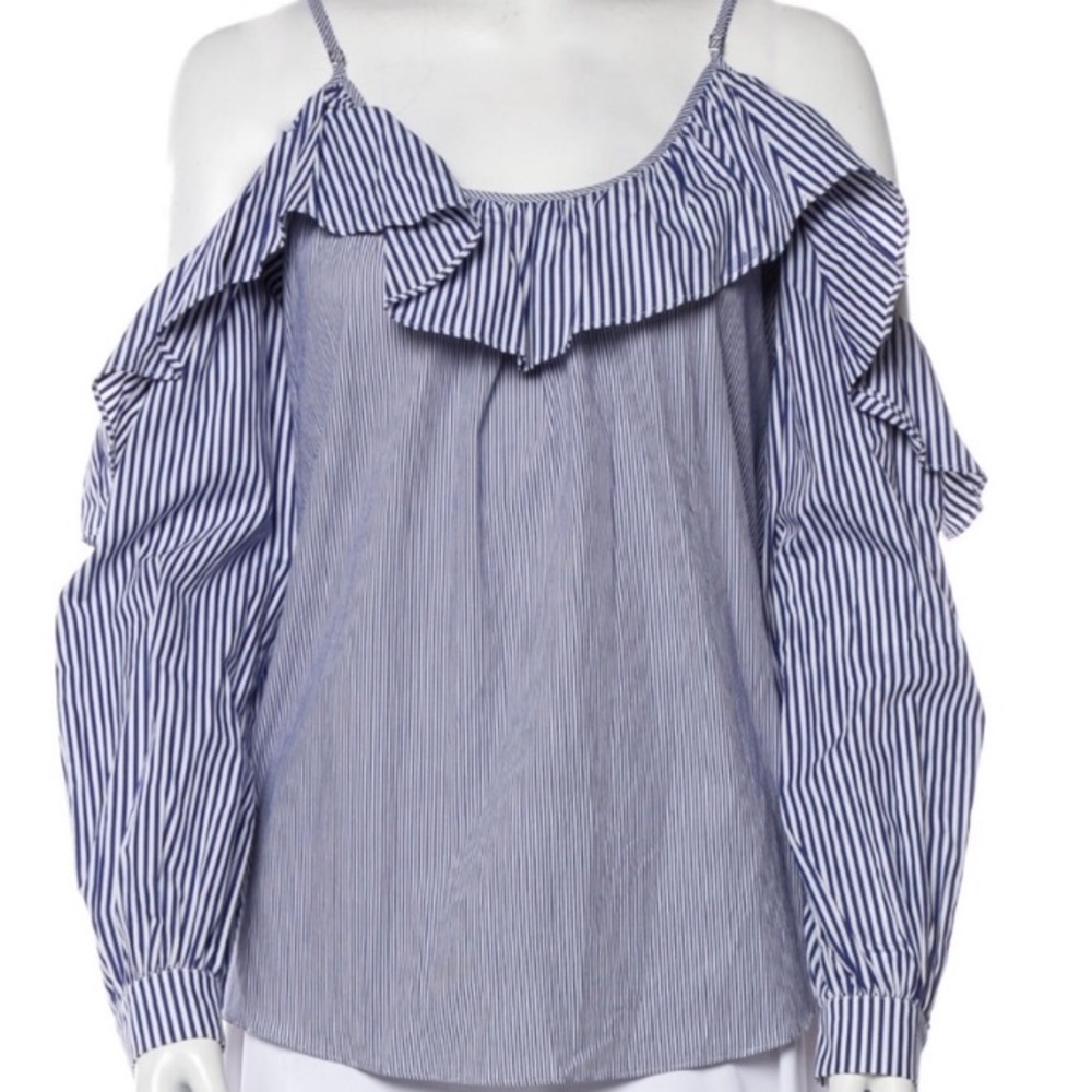 Parker Blue Striped Ruffle Blouse